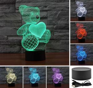 Nachtlichten Bear Love geliefde 3D Acryl Visuele aanraaktafellamp kleurrijke kunstdecor Child Creative USB LED Desk Night Light92834