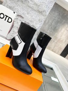 Designer Luxury Women Black Patent Silhouette Ankle Boots Boots med original Box B￤sta kvalitet