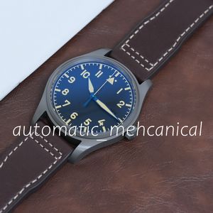 Herrkvalitet Herrklocka 40mm Ref.327006 Datum Display Automatisk rörelse äkta Lether Sapphire Mirror Topspin Titanium Buckle Calfskin Strap Wristwatch