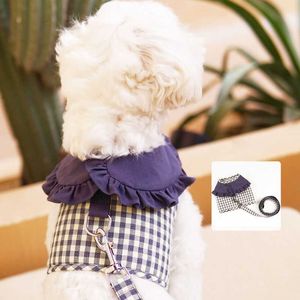 Dog Collars Leashes Cute Dog Harness Leash Set Lace Collar Pet Puppy Cat Harness Vest Adjustable Walking Lead For Small Medium Dogs Cats Chihuahua T221212