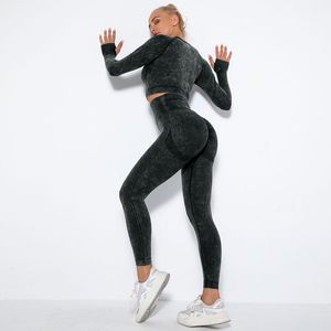 Black Yoga Pants Outfits Women Yoga Set Seamless Legggings Long Sleeve Workout Clothes Female Sports Suits Outdoor Apparel Ladies Fitness Wear Girl Sportswear