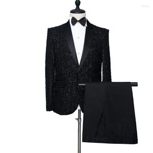 Men's Suits Elegant Black Sequins Blazer Prom Banquet Tuxedos Men's Wedding Groom Wear