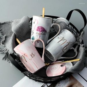 Mugs Marble Pattern Cup Gold Rim Mug Gift Box Set Coffee With M Logo Couple Flamingo Ceramic Hand Ceremony