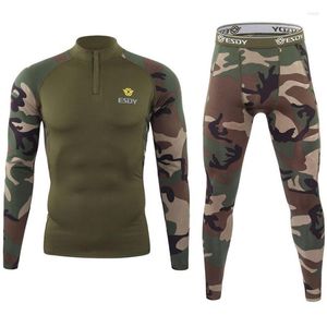 Termounderkläder för män Herr Toppar Byxor Kostymer Esdy Vinter Fleece Kamouflage Termico Sport Militär Groda Kläder Träningsoverall