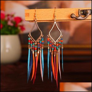 Dangle Chandelier Fashion Feather Tassel Earrings Vintage Ethnic Boho Rainbow Color Earring Seed Bead For Women Girls Drop Deliver Otzsc