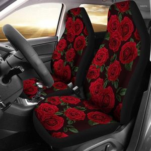 Siedziny samochodowe pokrywa czerwone różowe kwiaty kwiatowe czarna para 2 przednia pokryw