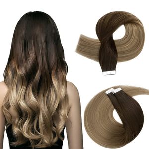 Echthaar-Tape-in-Extensions, Ombre-Farbe, nahtlose Hauteinschlag-Tape-In-Verlängerung, 100 g/40 Stück