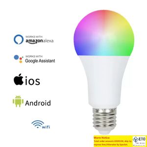 Bulbs Voice Control 9W RGB Smart Light Bulb Dimmable E27 WiFi LED Magic Lamp AC 220V Work With Alexa Google Home 2Packs