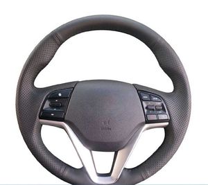 Coprivolante per auto personalizzato Cucito a mano Accessori per auto in pelle antiscivolo per Hyundai Tucson 3 2015 2016 2017 2018 2019