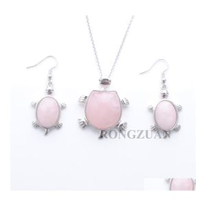 Earrings Necklace Romantic Lady Gift Natural Rose Quartzs Jewelry Set Classic Fashion Gemstone Pendant Hanging Chain 18 Dq3105 Dro Dh5Rv