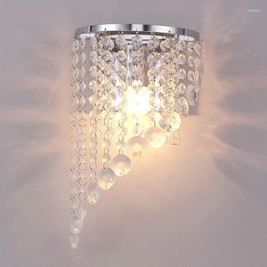 Lampada da parete 1 pezzo piccolo cromato E27 LED Applique da comodino luce notturna lusso cristallo argento specchio corridoio illuminazione interna