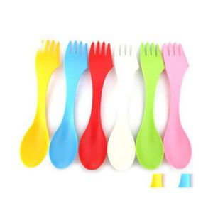 Flatware Sets Plastic Spoon Fork 6Pcs/Set 3 In 1 Portable Outdoor Camp Heat Resistant Tableware Cutlery Cfyz84Q Drop Delivery Home G Oterb