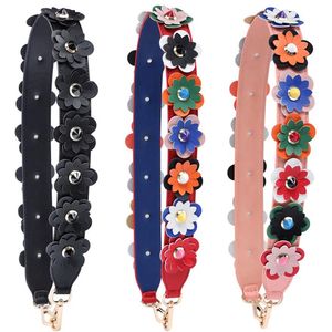 Färgglada blommor mode axelband för påsar bagageband högkvalitativa läderhandtag för handväskor flera färger249j