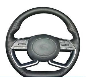 Tampa personalizada da capa do volante de carro para costura manual Acess￳rios para carros de couro n￣o deslizantes para Hyundai Elantra 5 Solaris Elantra Sport GT