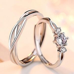 Cluster Ringe 2 Teile/para Männer Frauen Kupfer Versilbert Paar Hochzeit Verlobungsring Kristall Valentinstag Geschenk Großhandel