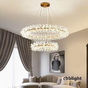 Nowoczesne kwiaty kryształowe żyrandol Lampa zawieszenia luksusowe żyrandole LED do salonu 60 80 100 cm Pierścienie Wiszące wiszące oświetlenie sufitowe LRG012