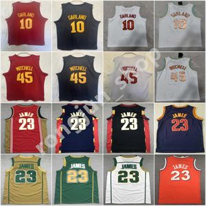 2022-23 Basquete Donovan 45 Mitchell Darius 10 Garland camisetas Retro 23 James costuradas e bordados azuis brancos pretos camisetas masculinas