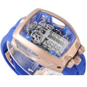 2022 Nova versão Transparent Skeleton Watch Rose Gold case Jaco C-o Mens Top ETA Movimento mecânico automático Luxo Relógios de vidro de safira pulseira de borracha
