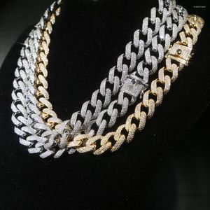 Chains Iced Out Bling Cubic Zircon Paved Golden Finish Wide Band 15mm Miami Cuban Link Chain Necklace Men's Hip Hop Jewelry