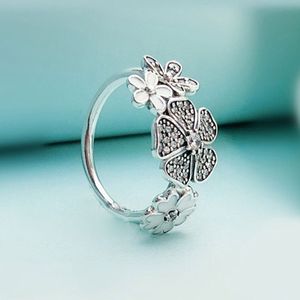 925 Sterling Silver Shimmering Bouquet Ring med Clear Zirconia Fit Pandora Jewelry Engagement Wedding Lovers Fashion Ring for Women