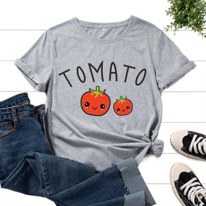 女性用Tシャツファッション半袖女性サマットトマトレタープリント女性グラフィックカジュアルストリートウェアレディースデイリールーズオネックティートップ