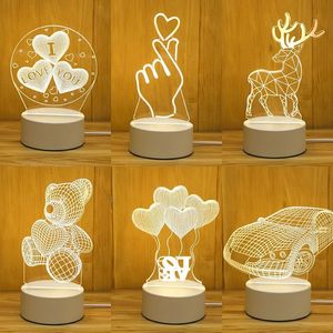 3D Bear with Heart Lights Creative LED Bedroom Decorations Liten bordslampa Romantiskt färgstark mönster sovrum dekoration födelsedagspresenter fy5664 0409