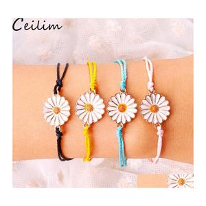 Charm Bracelets Handmade Wax Thread Woven Mtilayer Friendship Braided Bracelet String With Chrysanthemum Flower For Women Summer Dro Otnju