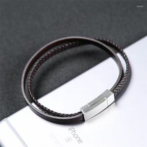 Bracelets de charme yisheng punk jóias jóias preto/marrom 1 pulseira de couro de aço inoxidável com galho de moda de moda de moda de moda 21/20cm
