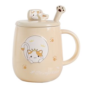 Cute Cat Coffee Mugs Creative Animal Ceramic Cup Novelty Mug With Spoon Christmas Birthday Gifts Present For Women Girls Children