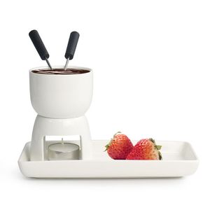 White Porcelain Chocolate Fondue Pot Cheese Tools with Rectangular Serving Tray for Wedding Home Party