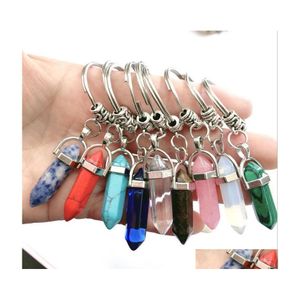 Nyckelringar Lanyards Natural Stone Keychain Keyring Fashion Car Keyholder Handväska hänger Boho smycken för män kvinnor grossist dhs dro oste8