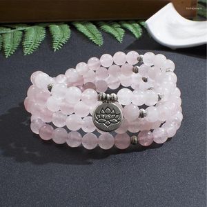 Strand 8mm Rose Quartz Elastic Cord Wrap Armband 108 MALA Prayer Pärlor Meditation Yoga Japamala Rosary Jewelry for Women