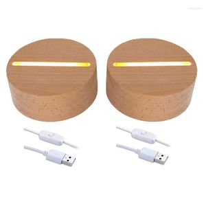 Lamp Holders 4 Inch Wood Display Pedestal Round Led Lights Base Acrylic Wooden Lighted Stand For Crystal 2Pcs