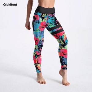 Kvinnors leggings qickitout energiska djungelblommor med randmönster tryckt ben med hög midja ankel längd botten droppfartyg