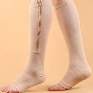 Kadın SOCKS Sıkıştırma Çorapları Spor Koşusu Basınç Uzun Bisiklet Sözleşmesi Fermuar Profesyonel Bacak Desteği Kalın Erkekler