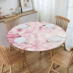 Table Cloth Round Fitted Pink White Marble Texture Artwork Waterproof Tablecloth 40"-44" Cover Backed With Elastic Edge