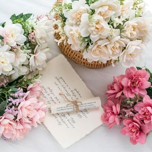 Dekorativa blommor 30 cm Rose Pink Silk Orchid Artificial Bouquet 5 Big Head och 4 Bud Fake For Home Wedding Decoration Inomhus