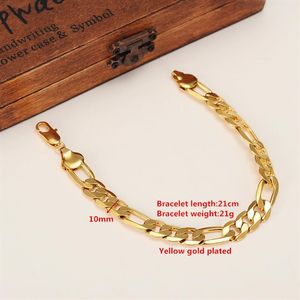 Mens 24 k Solid Gold GF 10mm Italian Figaro Link Chain Bracelet 8 7 Inches Jewelry283m