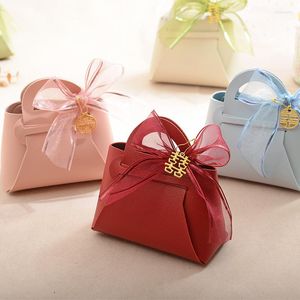 Gift Wrap 10pcs/set Wedding Candy Box Leather Packaging Creative Handbag Design Birthday Party Bag With Snow Yarn