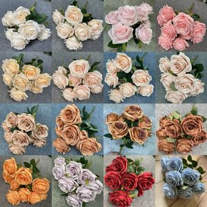 9 Heads Artificial Peony Tea Rose Flowers Camellia Silk Fake Flower Christmas Valentine Day Wedding Centerpieces Home Decoration