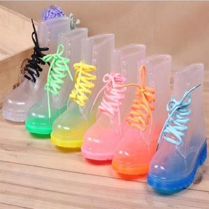 2016 Crystal Jelly Shoes Flat Martin Rainboots Fashion Transparent Perspective Rain boots Water shoes Women's Shoes Candy Col270d