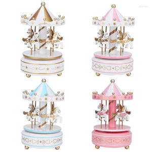 Decorative Figurines Merry-go-round Music Boxes Wooden Horse Roundabout Carousel Musical Box Plastic Christmas Gift Home Decor