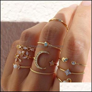 Band Rings Bohemian Gold Chain Set Women Fashion Boho Coin Snake Moon Party Trend Jewely Drop Delivery Ota4o