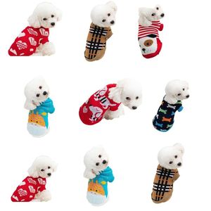 12pcs/lot cães roupas de gato quente suéter de inverno desenho animado impressão roupas de estimação vestido de tricô casaco para cachorros pequenos animais de estimação roupas xs-xxl