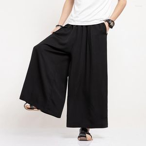 Ethnic Clothing Men Cotton Linen Wide Leg Pants White Harajuku Male Streetwear Harem Man Chinese Style Hanfu Kongfu Trousers Black KK3832