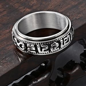 Acredite em aço inoxidável de seis caracteres de mantra ring rings anel rotativo para homens mulheres moda jóias finas