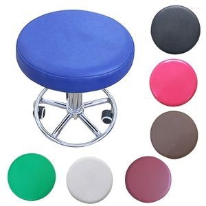 Chair Covers Stretch Cover Solid Color Round Stool Faux Leather Seat Slipcover Elastic Case For Living Room Home Decor