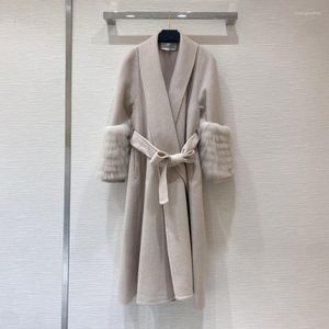 Women's Down High Quality Women's Double Side Real Wool Coat med ￤kta p￤ls manschettens h￶st och vinter sjal krage ulljacka zy01