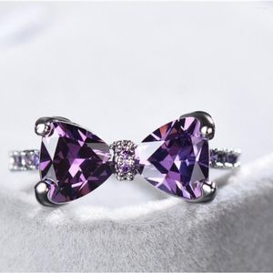 Bröllopsringar Fashion Bow Purple Zircon Ring Color Elegant Bowknot Alloy Female Geometric Jewelry Women's Engagement Present