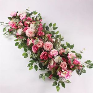 Dekorativa blommor 100 cm DIY bröllopsblommor väggarrangemang levererar silke pioner rose artificiell rad dekor järn båge bakgrundsceremoni dekoration ss1213